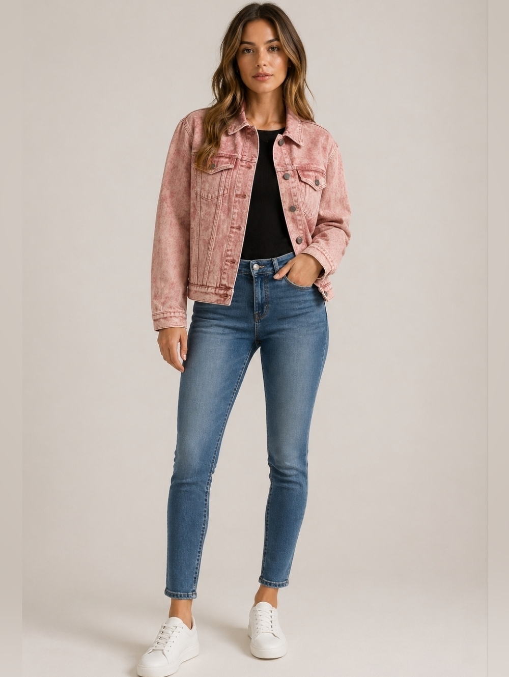 Fantastic Fawn Acid Wash Pink Denim Jacket Trucker Jacket Small Dusty Rose